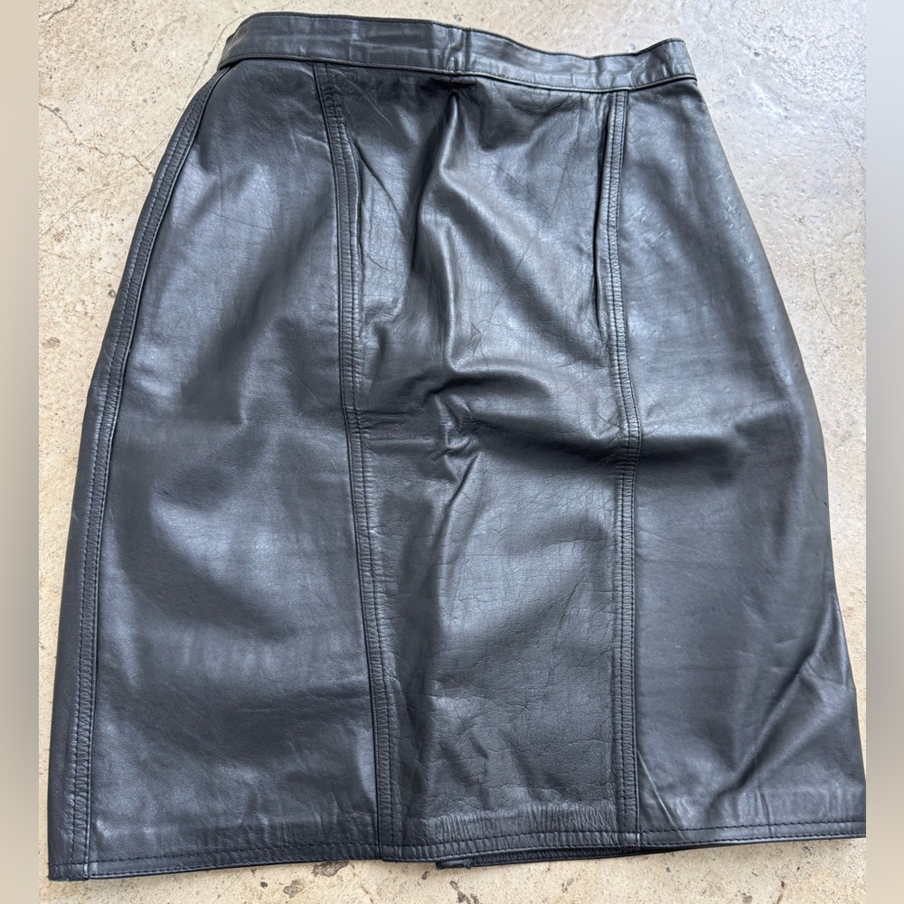 Genuine Leather Pencil Skirt, Black, Size 11/12